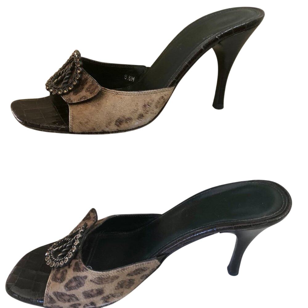 Donald Pliner Animal Print Shoe Slide Bronze Hair Calf Rhinestones leather $325 - Picture 4 of 7